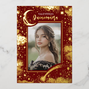 Invitation En Aluminium Étoiles dorées célestes Lune Nuit Quinceanera Phot
