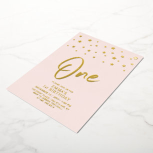 Invitation En Aluminium Étoiles Dorées   Rose Fête d'anniversaire 1ère ann