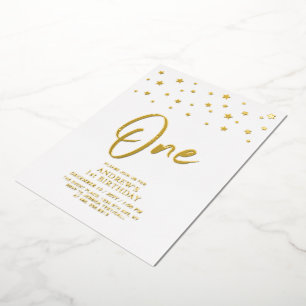 Invitation En Aluminium Étoiles Dorées Une fête d'anniversaire pour le 1