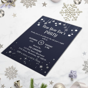 Invitation En Aluminium Étoiles gris foncé et flocons de neige Fête du Nou