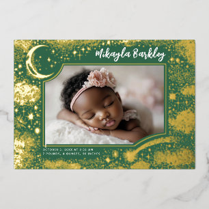 Invitation En Aluminium Étoiles Mignonnes Lune Céleste Photo de Naissance