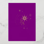 Invitation En Aluminium Étoiles violettes céleste et Mariage or (Verso)