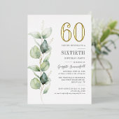Invitation En Aluminium Eucalyptus 60e Anniversaire Verdure Aquarelle Or (Debout devant)