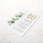 Invitation En Aluminium Eucalyptus 60e Anniversaire Verdure Aquarelle Or (Rotation)