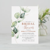 Invitation En Aluminium Eucalyptus Aquarelle Script Fête des mariées Or (Debout devant)
