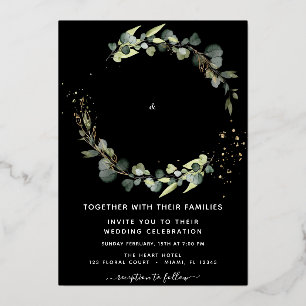 Invitation En Aluminium Eucalyptus Arrière - plan noir Mariage vert