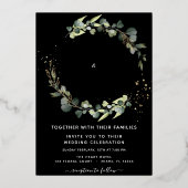 Invitation En Aluminium Eucalyptus Arrière - plan noir Mariage vert (Recto)
