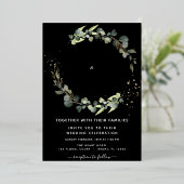Invitation En Aluminium Eucalyptus Arrière - plan noir Mariage vert (Debout devant)