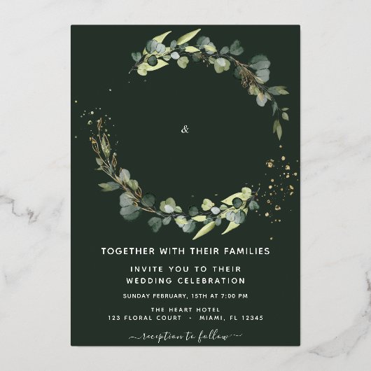 Invitation En Aluminium Eucalyptus Arrière - plan vert Mariage vert (Recto)