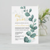Invitation En Aluminium Eucalyptus Baby Sprinkle Green & Gold Foil Inv (Debout devant)