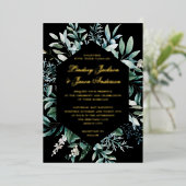 Invitation En Aluminium Eucalyptus Black And Gold Foil Pressed Wedding  (Debout devant)