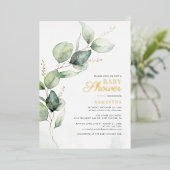 Invitation En Aluminium Eucalyptus Botanique Baby shower vert Or (Debout devant)