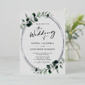 Invitation En Aluminium Eucalyptus Calligraphie Mariage photo Argent (Debout devant)