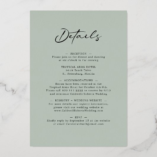 Invitation En Aluminium Éucalyptus Calligraphie Sage tout en un Mariage (Verso)