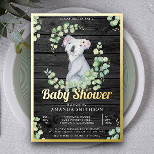 Invitation En Aluminium Eucalyptus Cute Koala Ours Bois Baby shower Or