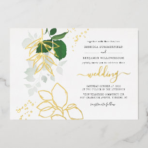 Invitation En Aluminium Eucalyptus Feuillage Géométrique Mariage Or
