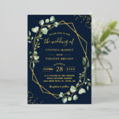 Invitation En Aluminium Eucalyptus Feuille géométrique Modeste or Mariage (Debout devant)