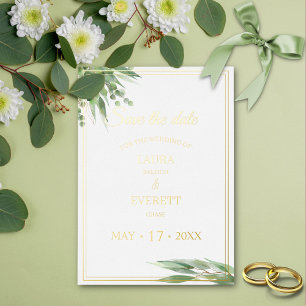 Invitation En Aluminium Eucalyptus Frame Green Gold Foliage Enregistrer la