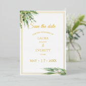 Invitation En Aluminium Eucalyptus Frame Green Gold Foliage Enregistrer la (Debout devant)