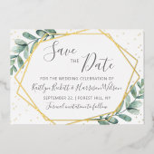 Invitation En Aluminium Eucalyptus Géométrique Enregistrer La Date Réelle (Recto)