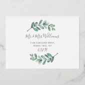Invitation En Aluminium Eucalyptus Géométrique Enregistrer La Date Réelle (Verso)