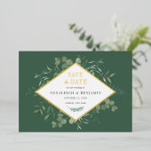 Invitation En Aluminium Eucalyptus Green Save the Date Gold (Debout devant)