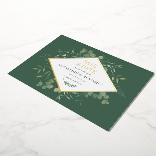 Invitation En Aluminium Eucalyptus Green Save the Date Gold (Rotation)