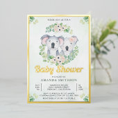 Invitation En Aluminium Eucalyptus Koala Oear Twins Baby shower Or (Debout devant)