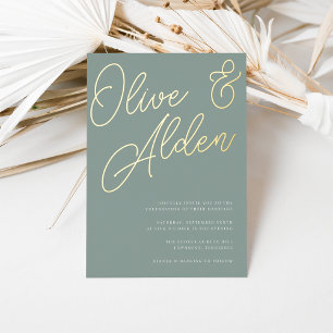 Invitation En Aluminium Eucalyptus Mariage en écriture dorée