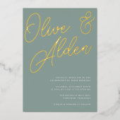 Invitation En Aluminium Eucalyptus | Mariage en écriture dorée (Recto)