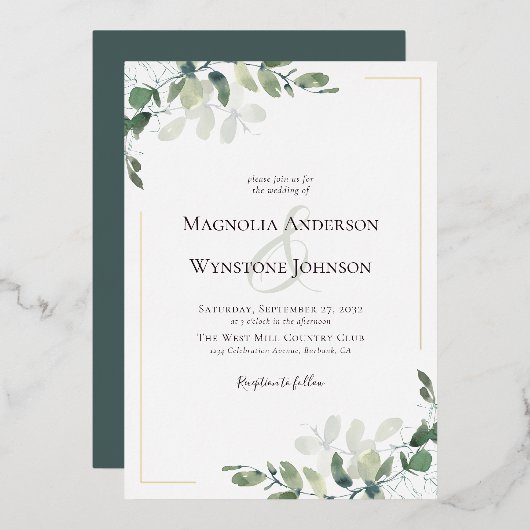 Invitation En Aluminium Eucalyptus Mariage Real Gold (Recto/Verso)