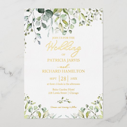 Invitation En Aluminium Eucalyptus Mariage vert Aquarelle (Recto)
