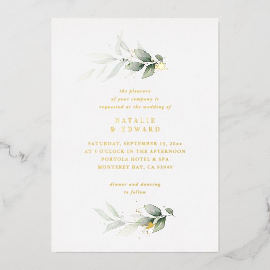 Invitation En Aluminium Eucalyptus moderne mariage minimal élégant (Recto)