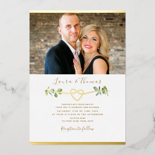 Invitation En Aluminium Eucalyptus Photo Mariage Gold (Recto)