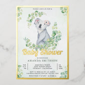 Invitation En Aluminium Eucalyptus Russe Cute Koala Oear Baby shower Or (Recto)