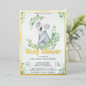 Invitation En Aluminium Eucalyptus Russe Cute Koala Oear Baby shower Or (Debout devant)