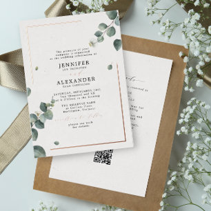 Invitation En Aluminium Eucalyptus Rustique & Code QR RSVP Mariage Rose Go