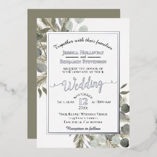 Invitation En Aluminium Eucalyptus rustique & Pine Élégant Mariage d'argen