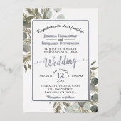 Invitation En Aluminium Eucalyptus rustique & Pine Élégant Mariage d'argen (Recto)