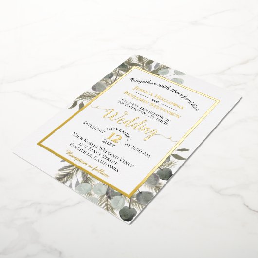 Invitation En Aluminium Eucalyptus rustique & Pine Élégant Mariage d'argen (Rotation)