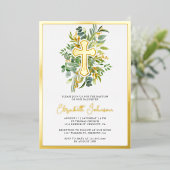 Invitation En Aluminium Eucalyptus Rustique Verdure Baptême Or (Debout devant)