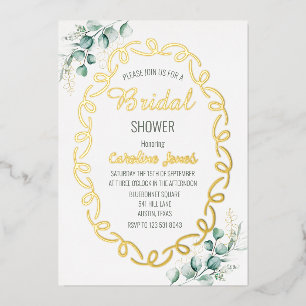 Invitation En Aluminium Eucalyptus Sage Green Gold Foil Fête des mariées