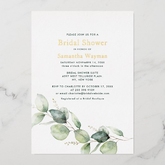 Invitation En Aluminium Eucalyptus Verdure Fête des mariées de feuillage O (Recto)