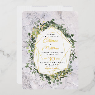 Invitation En Aluminium Eucalyptus Verdure Gold Frame Mariage en marbre