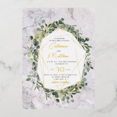 Invitation En Aluminium Eucalyptus Verdure Gold Frame Mariage en marbre (Recto)