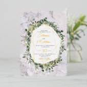 Invitation En Aluminium Eucalyptus Verdure Gold Frame Mariage en marbre (Debout devant)