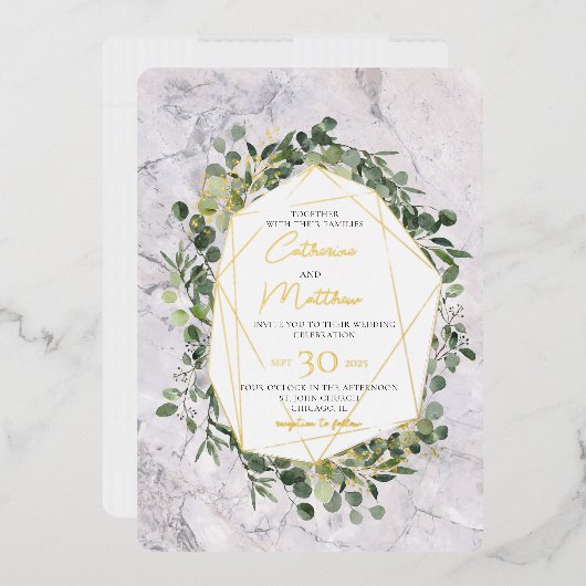 Invitation En Aluminium Eucalyptus Verdure Gold Frame Mariage en marbre (Enveloppe)