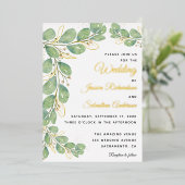 Invitation En Aluminium Eucalyptus Verdure Or Blanc Elégant Mariage (Debout devant)