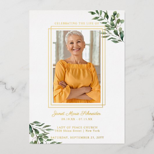 Invitation En Aluminium Eucalyptus verdure | Photo funéraire (Recto)