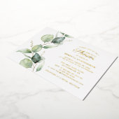 Invitation En Aluminium Eucalyptus Verdure Script Fête des mariées Or (Rotation)